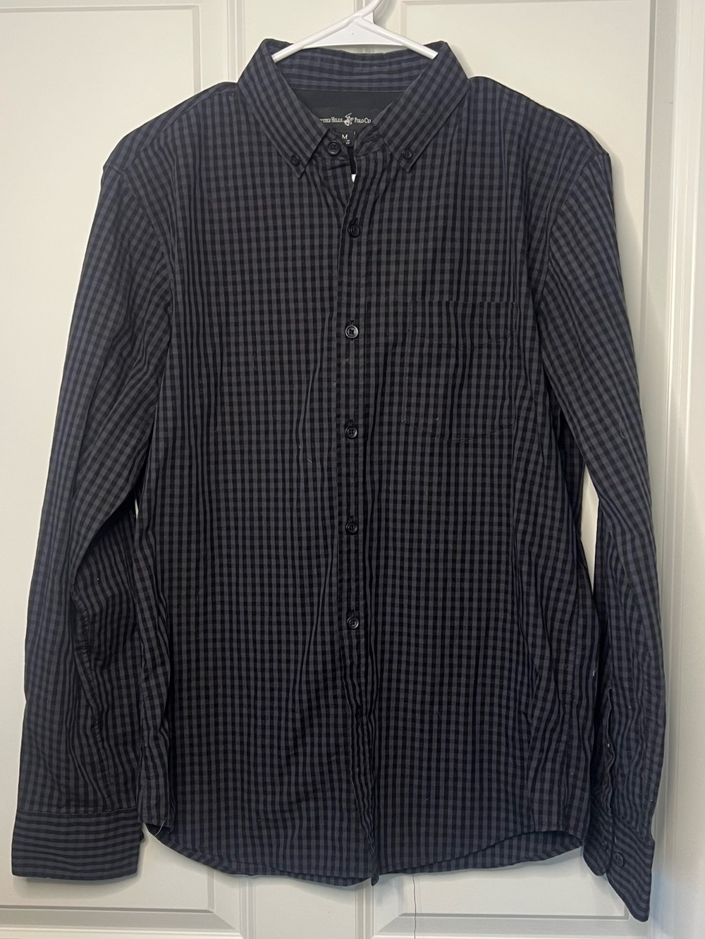 Beverly Hills Polo Club Men's Grey and Black Check Button-Down Shirt